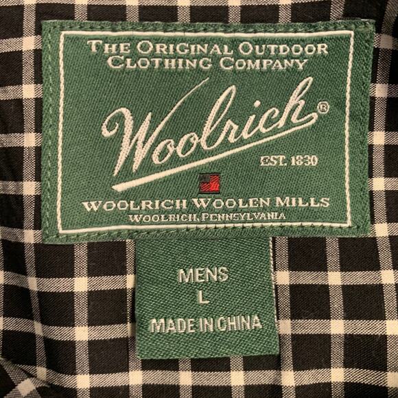 WOOLRICH Size L Black White Checkered Cotton Two Pockets Long Sleeve Shirt - Picture 5 of 6